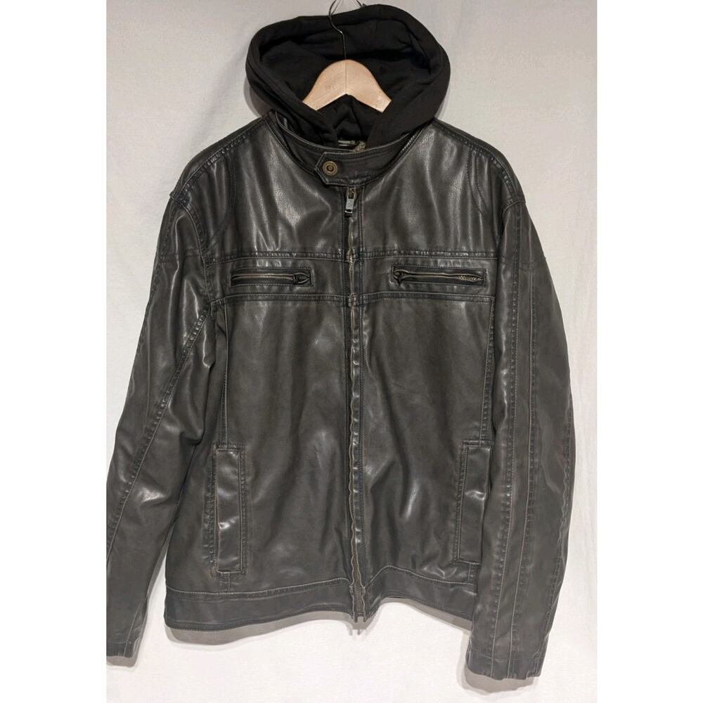 Columbia Mens Faux Leather Full Zip Hooded Jacket Fur Lined Sz‎ XXL Brown Retro